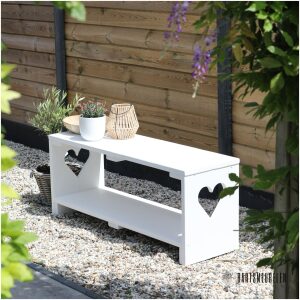 Steigerhout tuinbankje wit met hart Anouk