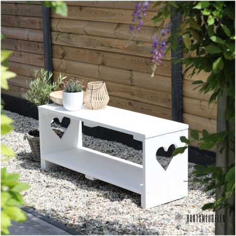Steigerhout tuinbankje wit met hart Anouk