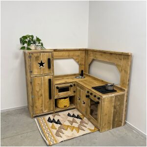 Steigerhouten speelkeuken 15 hoekmodel