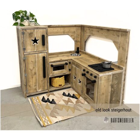 Steigerhouten speelkeuken 15 hoekmodel old look steigerhout