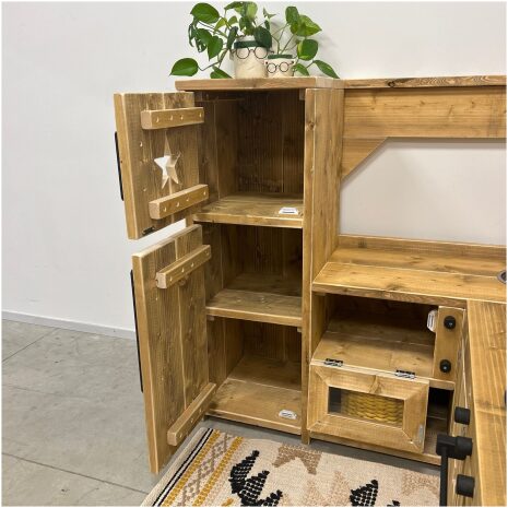 speelkeuken steigerhout hoekmodel opbergruimte