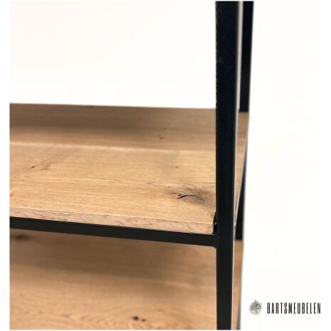 Boekenkast vintage eikenhout en staal 4 details