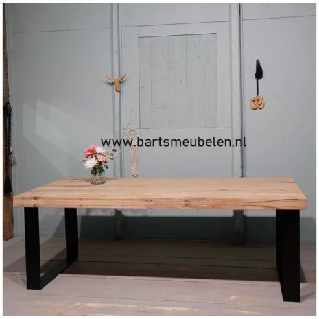 eettafel vintage eiken met strip onderstel 1.4