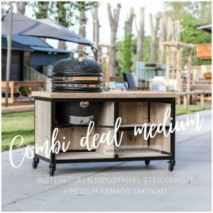 bbqtafel kamado combi deal industrieel steigerhout