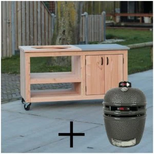 Kamado tafel douglas 150×70 + medium kamado Grill Guru