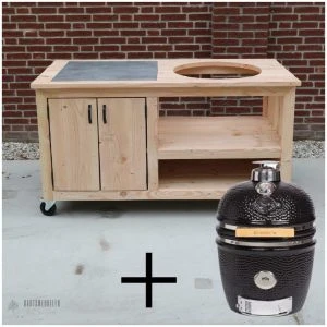 buitenkeuken douglas met tegel + medium kamado yakiniku zwart