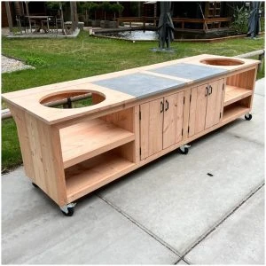 kamado tafel 310x90 met keramische tegels voor 2 kamados