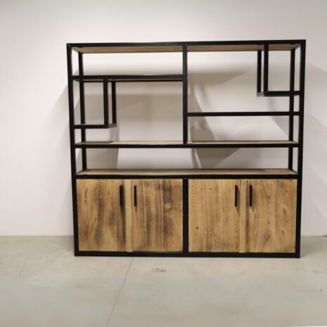 kast industrieel jerry eikenhout gebrand met stalen frame