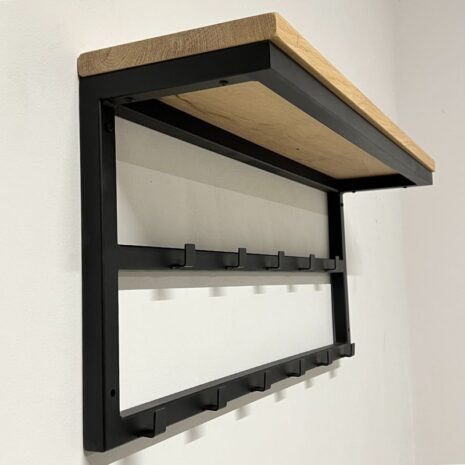 Industriele kapstok - dubbele rij 80cm lang eiken en staal