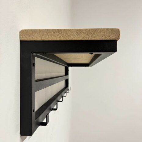 Industriele wandkapstok 100 cm - enkele rij - van eikenhout en staal