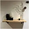 eikenhouten wandplank 4 cm dik + dragende plankdrager zwart metaal vooraanzicht