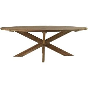 foto houten tuintafel ovaal met kruispoot - 240x110x76 - Naturel - Oud teakhout