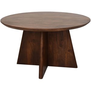 Ronde salontafel met kruispoot mat bruin - 80x80x45 - Mangohout