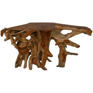 unieke sidetables van hout: teakhouten wortel bijzettafel hal 125x40x70cm