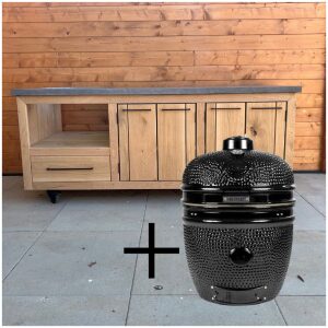 Buitenkeuken eikenhout met keramische blad + yakuniku large Black edition