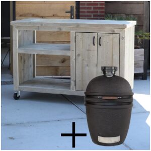 Buitenkeuken steigerhout hoog + the Bastard Urban Large Solo Kamado