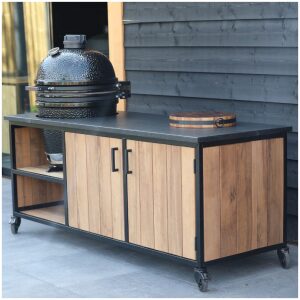 buitenkeuken Fraké hout en zwart granieten blad