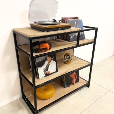 audiomeubel platenkast van eikenhout en staal