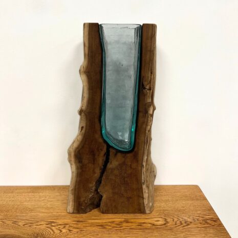 gerecycled glas teakhouten vaas