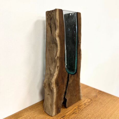 houten vaas met gerecycled glas