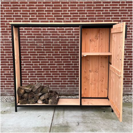 hout opslag met stalen frame voor buiten