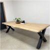 Boomstamtafel met X poot 300x100 cm voorraadmodel Boomstamtafel met X poot 300x100 cm voorraadmodel