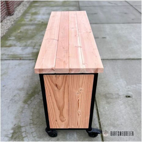 Douglas tuinkast met stalen frame zijkant