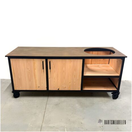 Buitenkeuken met opbergkast en HPL blad Koper op wielen jpg