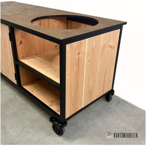 Buitenkeuken met opbergkast en HPL blad Koper ruimte kamado