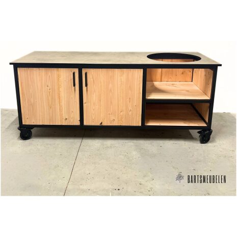 Buitenkeuken met opbergkast en HPL blad Taupe op wielen