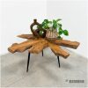 Teak boomstam tafel met stalen poten (C)