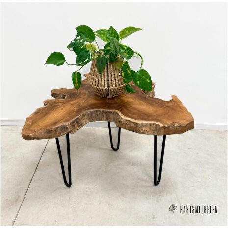 Teak tafeltje met hairpin poot (A)