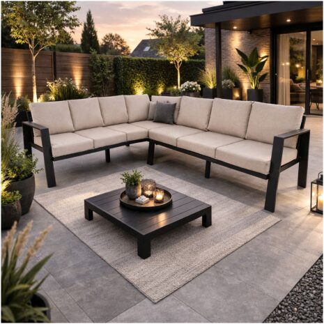 Loungehoekset Estoril Beige Lesli Living inspiratie foto in een tuinsetting