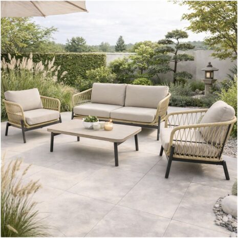 Loungeset tuin Zavi beige Lesli Living inspiratie tuin setting