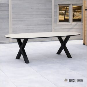 Tuintafel HPL taupe met X- poot