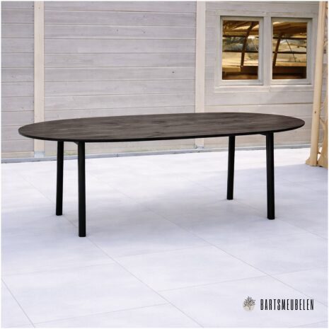 Tuintafel details HPL Walnut met trapezium poot
