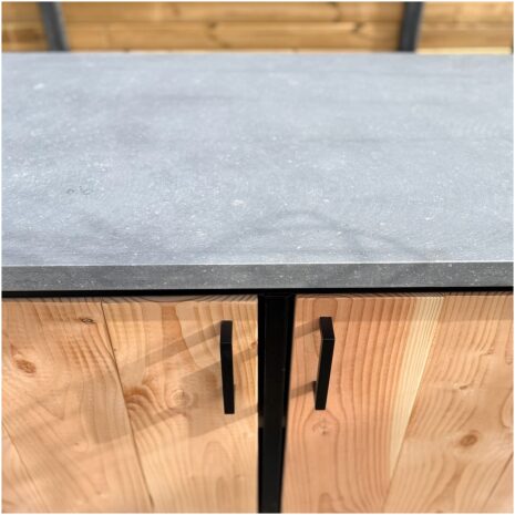 Verrijdbare BBQ werktafel met belgisch hardsteen blad details