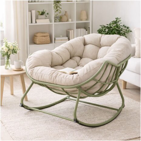 lounge schommelstoel beige cozy in huis