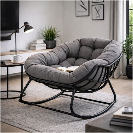 lounge schommelstoel grijs cozy in huis