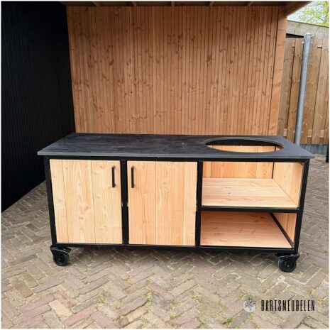 Buitenkeuken 180 cm met HPL zwart blad en dubbele opbergkast