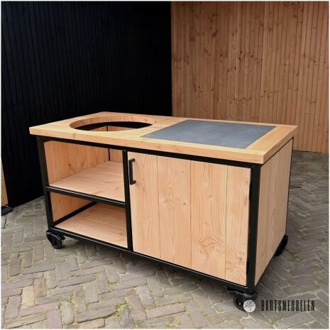 Buitenkeuken Douglas en staal met opbergkast en tegel 150 cm