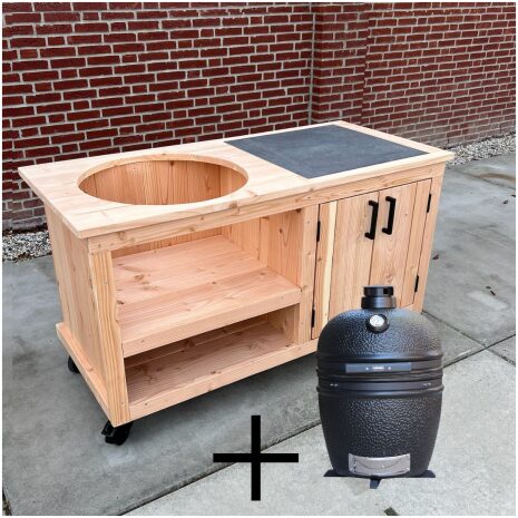 Buitenkeuken opbergkast met tegel 150 cm met Grill Guru Medium Satin Black