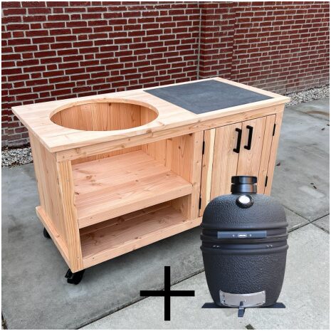 Buitenkeuken opbergkast met tegel 150 cm met Grill Guru Medium mat Black