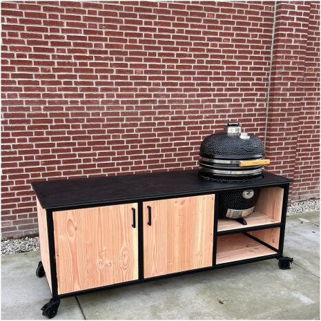 Douglas buitenkeuken 205 cm met HPL blad zwart en Yakiniku kamado large