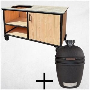 Combi-Deal Buitenkeuken opbergkast 150cm met HPL blad beige + The Bastard Urban Large Solo Kamado