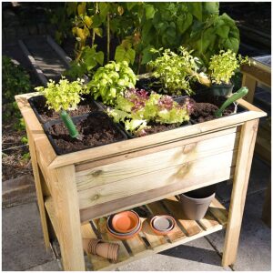 Grenen Moestuintafel met Opbergplank en 6 Kweekbakken 85x60x82 cm