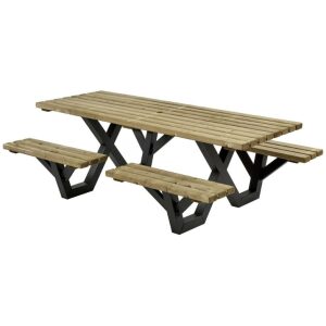 Houten Picknicktafel metalen frame Open Instap Geïmpregneerd 230 cm