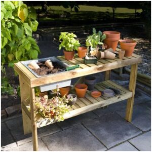 Luxe Grenen Werkbank met Zinken Bak 122x46x82 cm