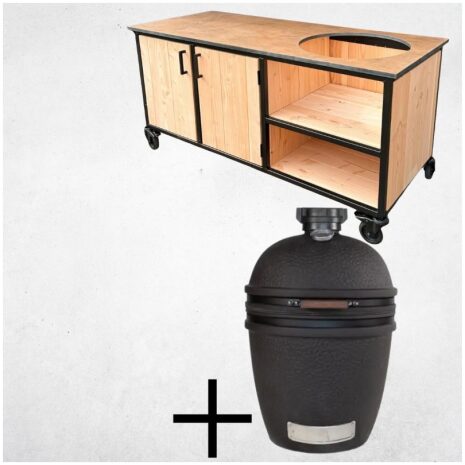 combi-deal met opbergkast 180cm met HPL blad koper + bastard urban large kamado