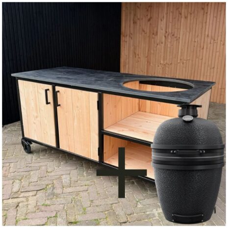 Buitenkeuken met opbergkast 180cm met HPL blad Zwart bastard core large